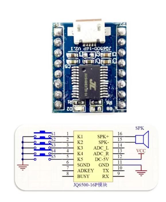 Модуль відтворення звукових сигналів JQ6500-16P 32 Мбіт