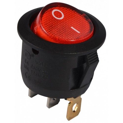 KCD1-101N-5 3pin  6A,250V  ON-OFF корпус черный;клавиша красная c подсветкой; переключатель 