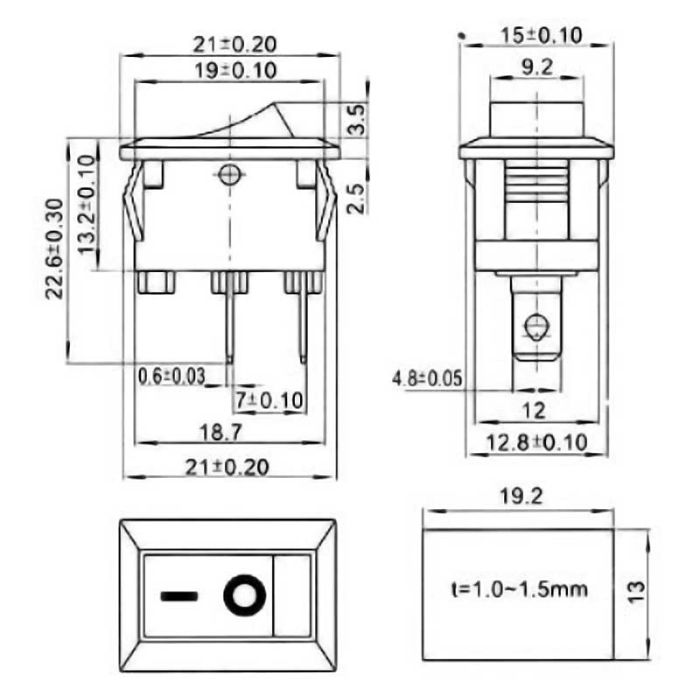 Вимикач KCD1-2-101 клавішний міні червоний