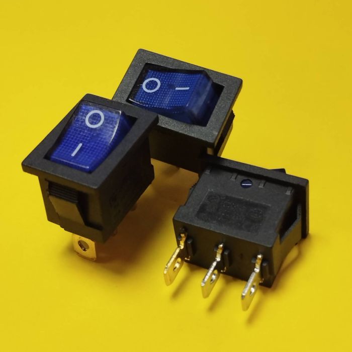 KCD1-2-101N, 3pin, 6A, 250В; on-of; корпус чорний; клавіша синя; з підсвічуванням, перемикач Daier