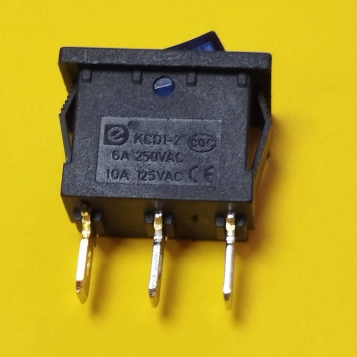 KCD1-2-101N, 3pin, 6A, 250V; on-of; корпус черный ;клавиша синяя;с подсветкой, переключатель Daier