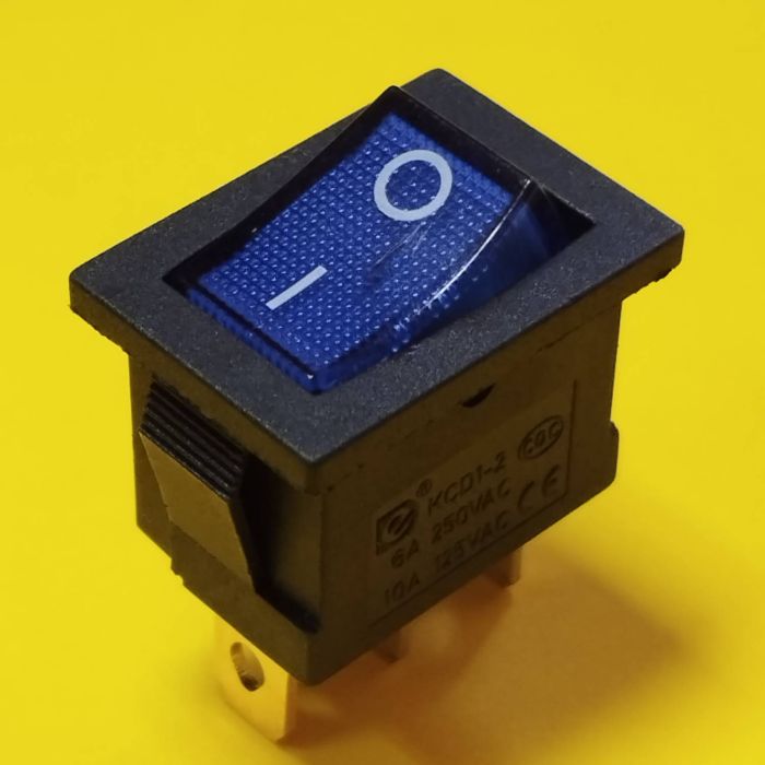 KCD1-2-101N, 3pin, 6A, 250V; on-of; корпус черный ;клавиша синяя;с подсветкой, переключатель Daier