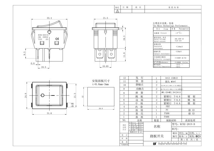 KCD4-201N 4pin, 16A, 250V, ON-OFF, черный корпус красная клавиша с подсветкой