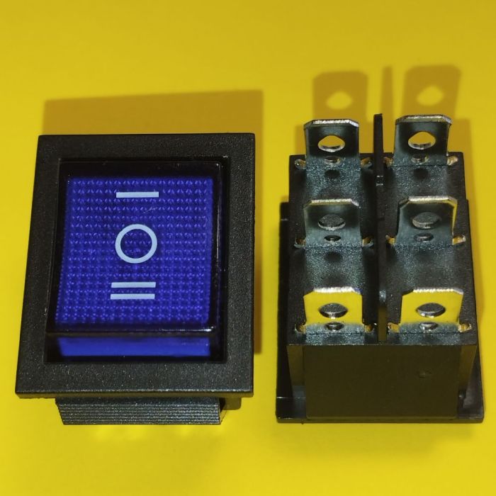 Переключатель широкий с подсветкой KCD2-203N ON-OFF-ON 6-и контактный, 16A, 220V, синий