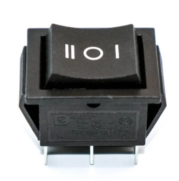 KCD2-223(RS-223) перемикач клавішний, без фіксації, широкий, 16А, 6pin, чорний, (ON)-OFF-(ON), Daier