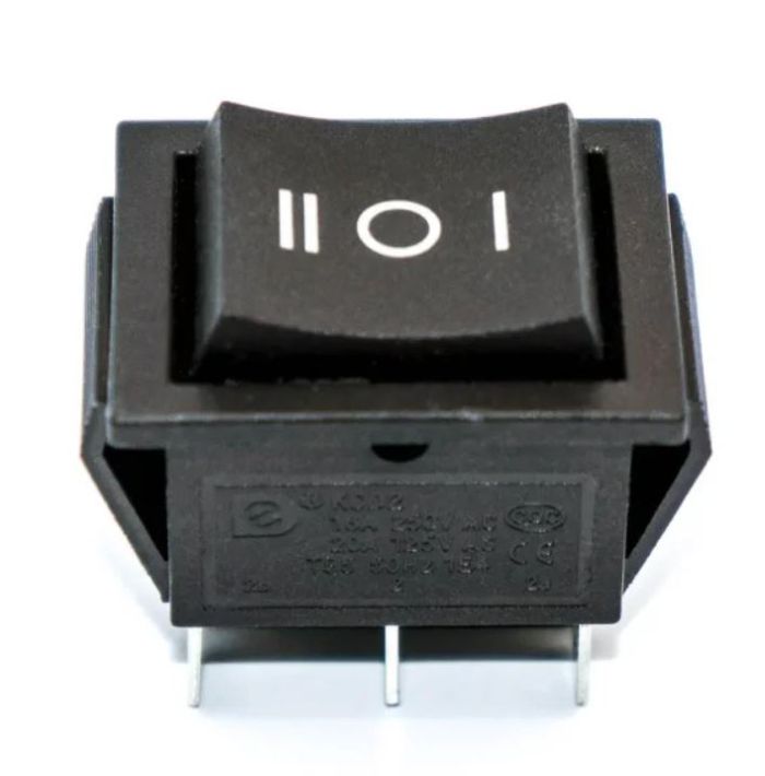 KCD2-223(RS-223) переключатель клавишный, без фиксации, широкий, 16А, 6pin, черный, (ON)-OFF-(ON), Daier