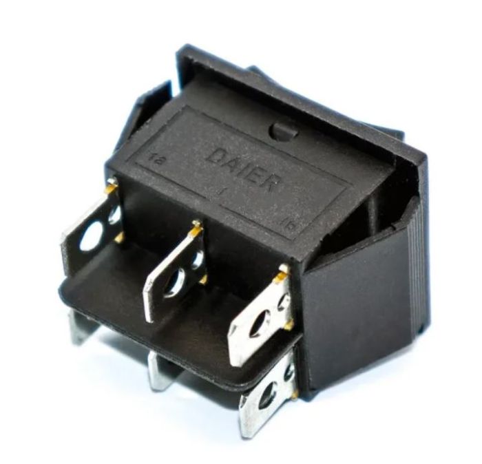 KCD2-223(RS-223) переключатель клавишный, без фиксации, широкий, 16А, 6pin, черный, (ON)-OFF-(ON), Daier
