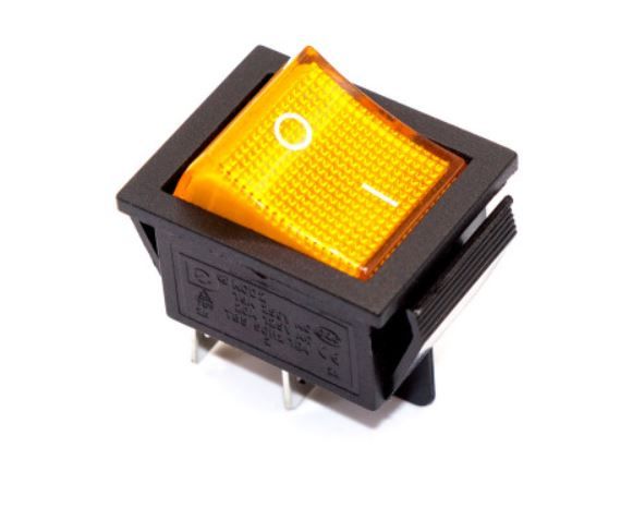 KCD4-201N 4pin, 16A, 250V, ON-OFF, чорний корпус жовта клавіша з підсвічуванням