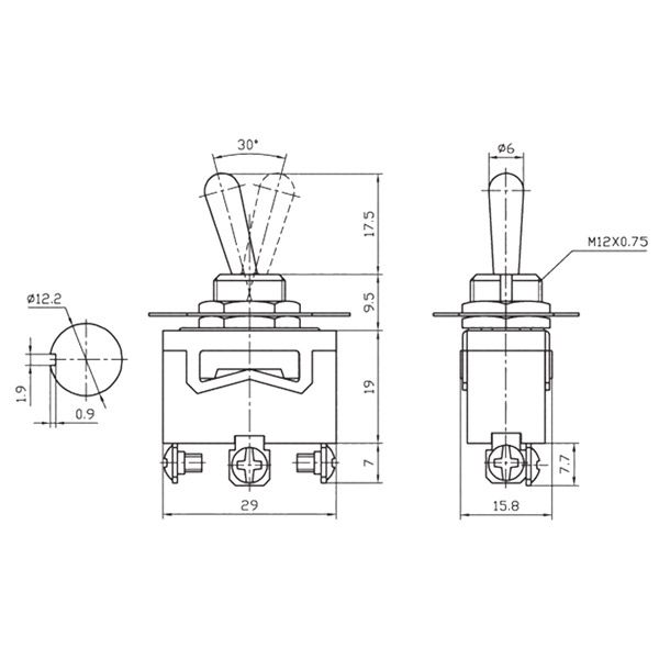 Тумблер KN3C-102, 3pin, ON-ON, 15A 250V, гвинтовий затискач Daier