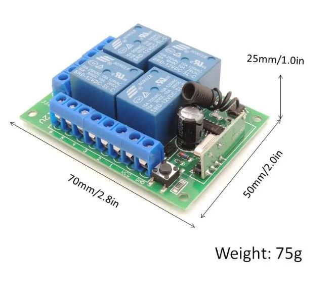 ДИСТАНЦІЙНЕ КЕРУВАННЯ, КОМПЛЕКТ 433 МГЦ, DC12V 4 КАНАЛІ