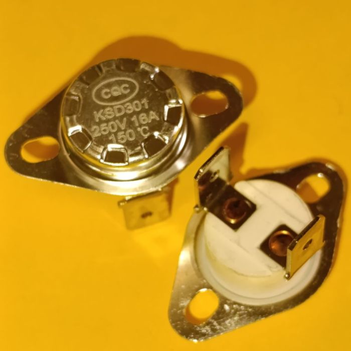KSD301 16A 250В 150°C термостат нормально замкнутий, вертикальні контакти, нерухомий фланець