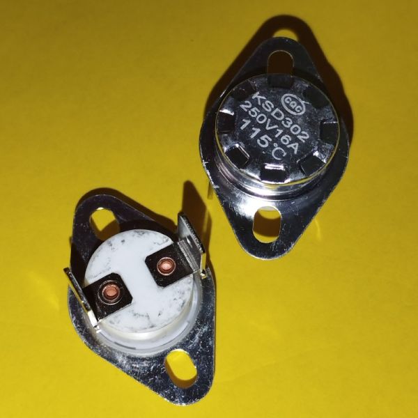 KSD301 16A 250В 115°C термостат (норм/замкн., вертикальний контакти, нерухомий фланець)