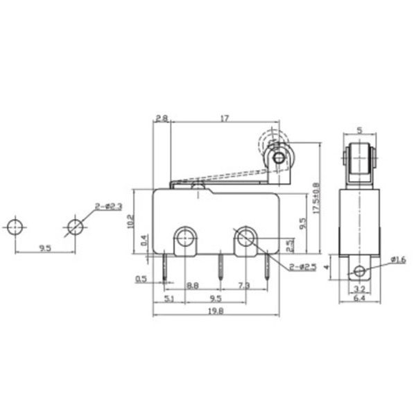 Мікроперемикач середній KW4-Z5F (5А,125V)