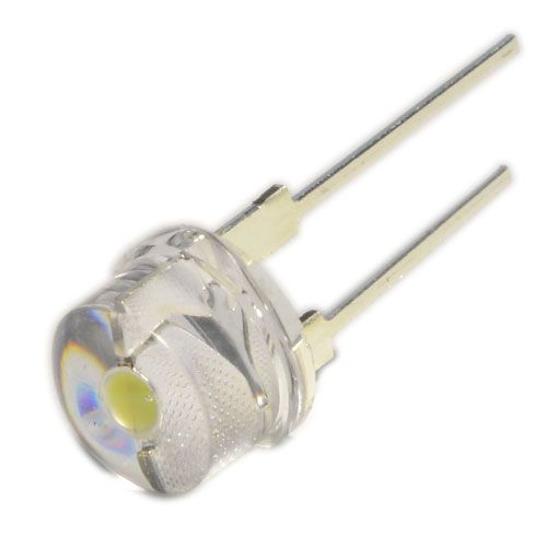 Світлодіод 8мм білий прозорий 0.75W, лінза 120°