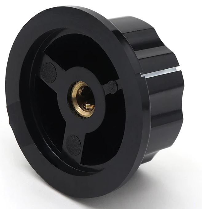 Ручка MF-A02 для потенціометра карболітова чорна із сріблястим верхом діаметр 23 мм