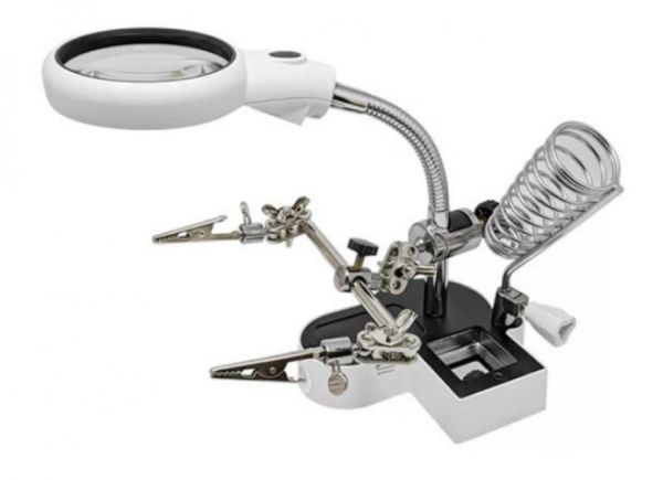 Третя рука MG16126AС1 з лупою, підсвічуванням і підставкою для паяльника