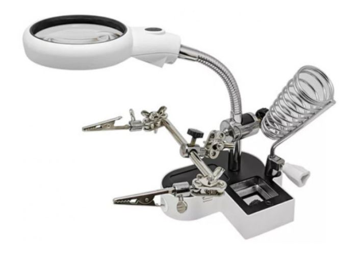 Третя рука MG16126AС1 з лупою, підсвічуванням і підставкою для паяльника
