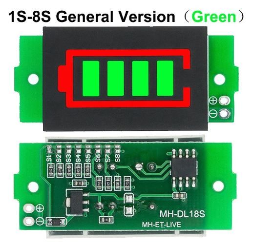 Універсальний індикатор рівня заряду для Li-ion батареї MH-DL18S зелений 1S-8S