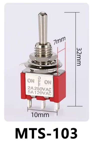 Тумблер MTS-103-А2 (ON-OFF-ON) 3-х контактний, 3A, 250VAC