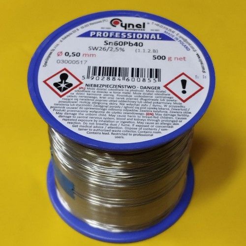 Припой CYNEL (Польша) Solder wire S-Sn60Pb40, flux SW26/3/2,5%  Ø0,5мм 0,5кг
