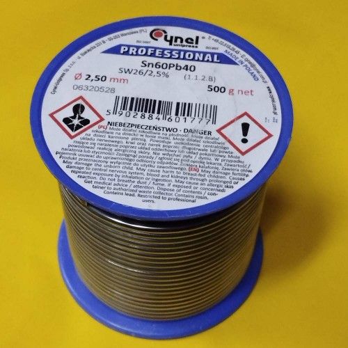 Припой CYNEL (Польша) Solder wire S-Sn60Pb40, flux SW26/3/2,5%  Ø2,5мм 0,5кг