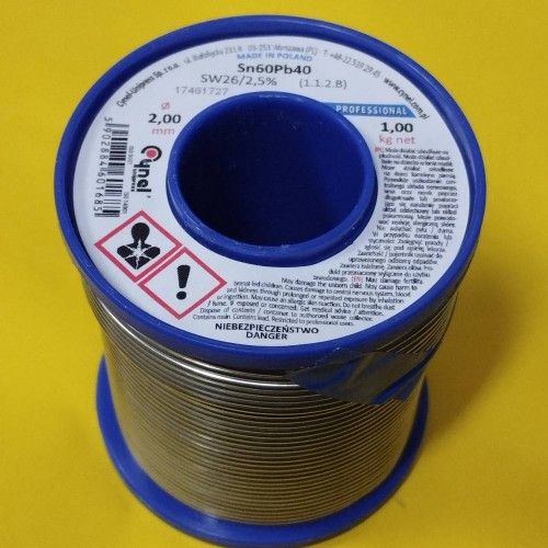 Припій CYNEL (Польща) Solder wire S-Sn60Pb40, flux SW26/3/2,5% Ø 2мм 1кг