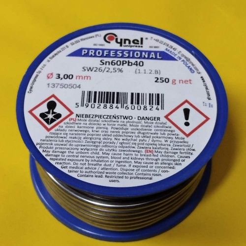 Припой CYNEL (Польша) Solder wire S-Sn60Pb40, flux SW26/3/2,5%  Ø3мм 0,25кг