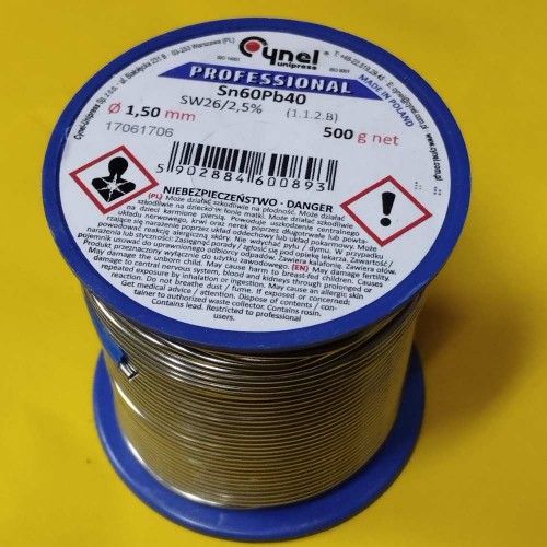 Припій CYNEL (Польща) Solder wire S-Sn60Pb40, flux SW26/3/2,5% Ø 1,5мм 0,5кг