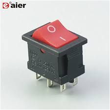 KCD1-202-1 (MRS-202) , 6pin , 6A,250V ; ON-ON ; корпус черный ;клавиша черная,красная; переключатель Daier