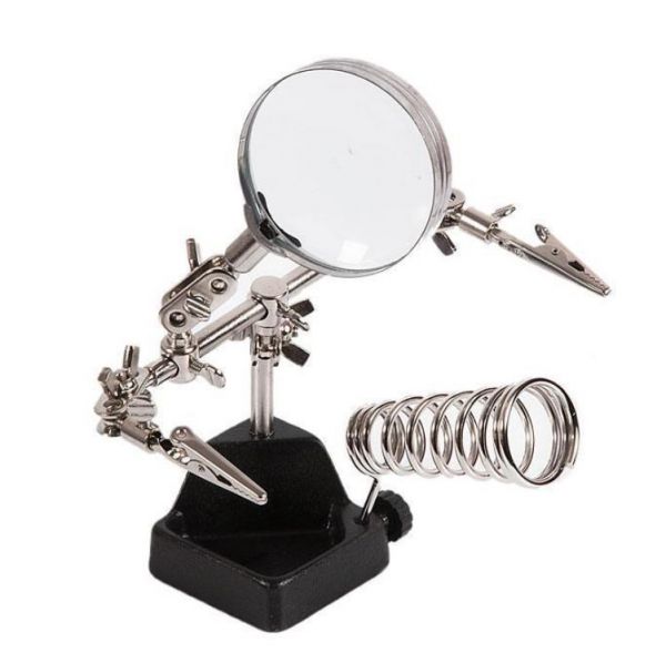 Тримач третя рука ZD-10G з лупою і двома крокодилами + підставка під паяльник