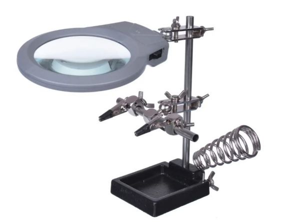 Тримач третя рука ZD10M з підсвічуванням, збільшувальне скло, крокодили, підставка під паяльник