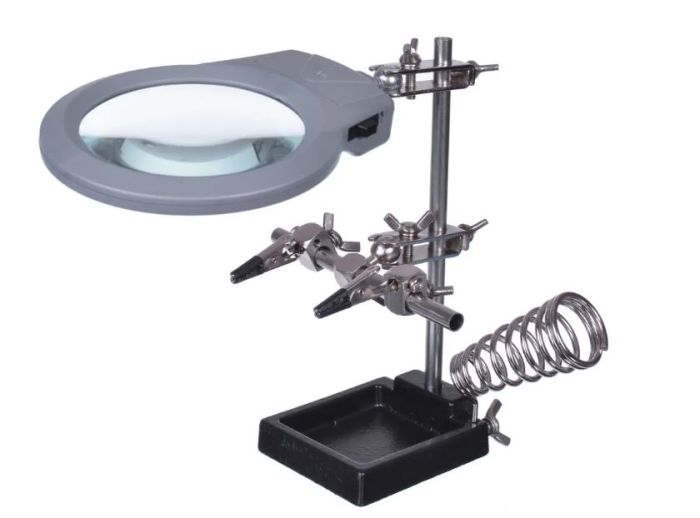 Тримач третя рука ZD10M з підсвічуванням, збільшувальне скло, крокодили, підставка під паяльник