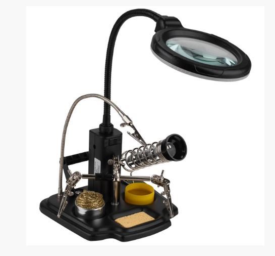 Тримач третя рука ZD10Y для пайки плат з лупою 3* d90мм і LED підсвічуванням, підставка під паяльник